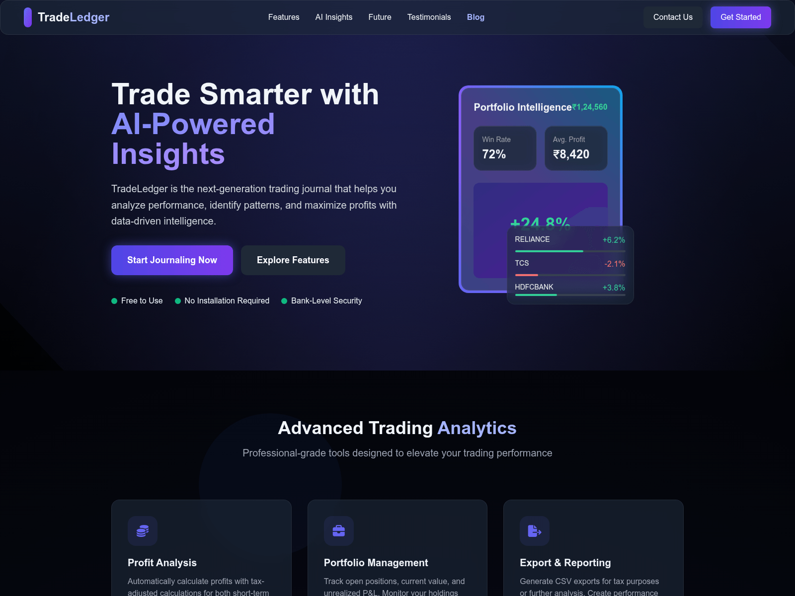 Screenshot of trade-ledger.live