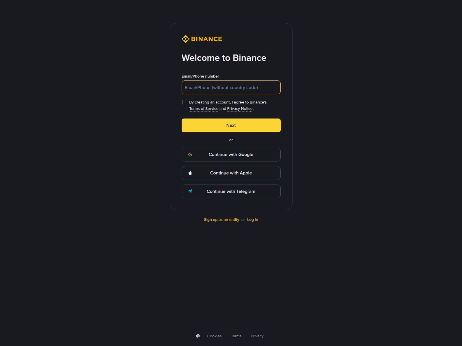 Screenshot of binanceo.com