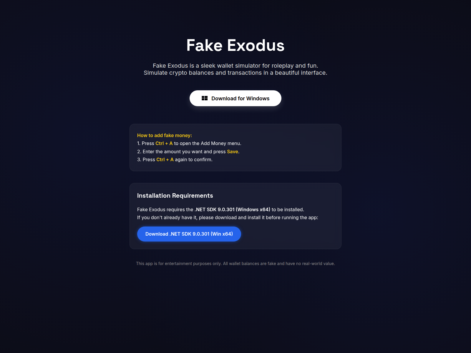 Screenshot of fakeexodus.com