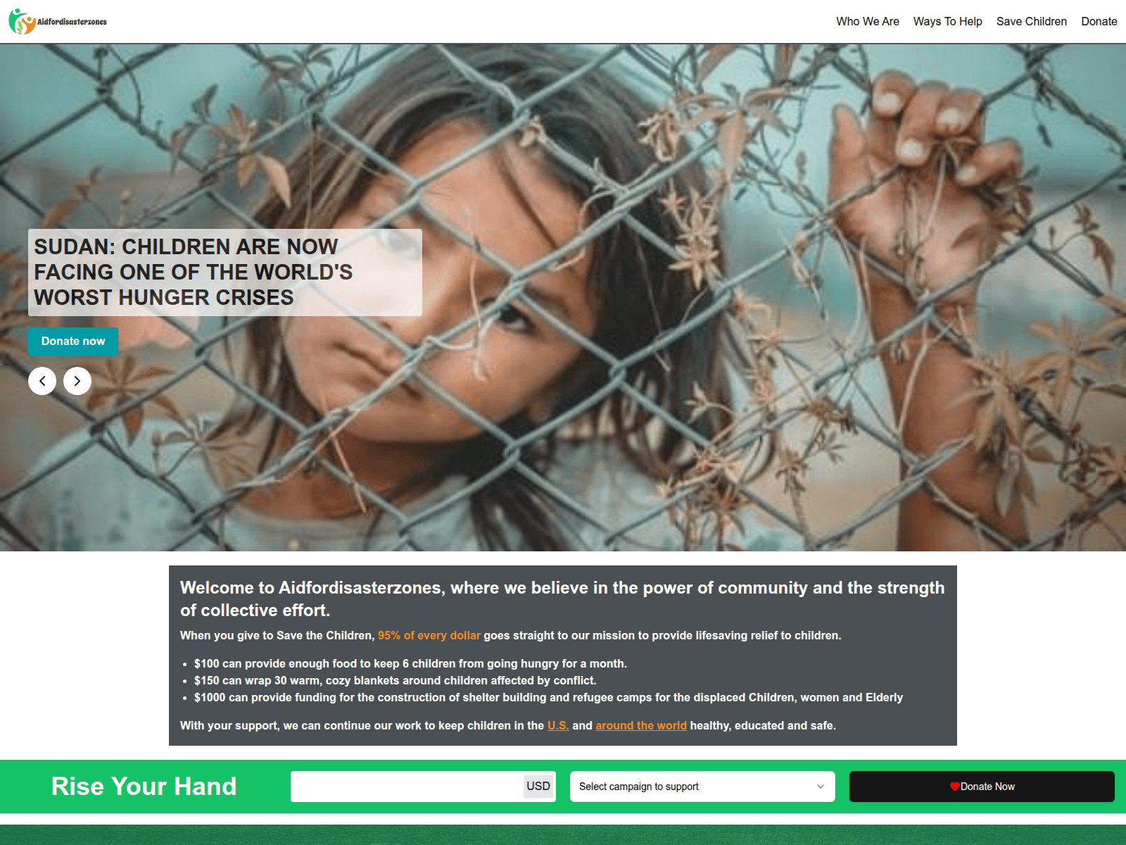 Screenshot of aidfordisasterzones.org