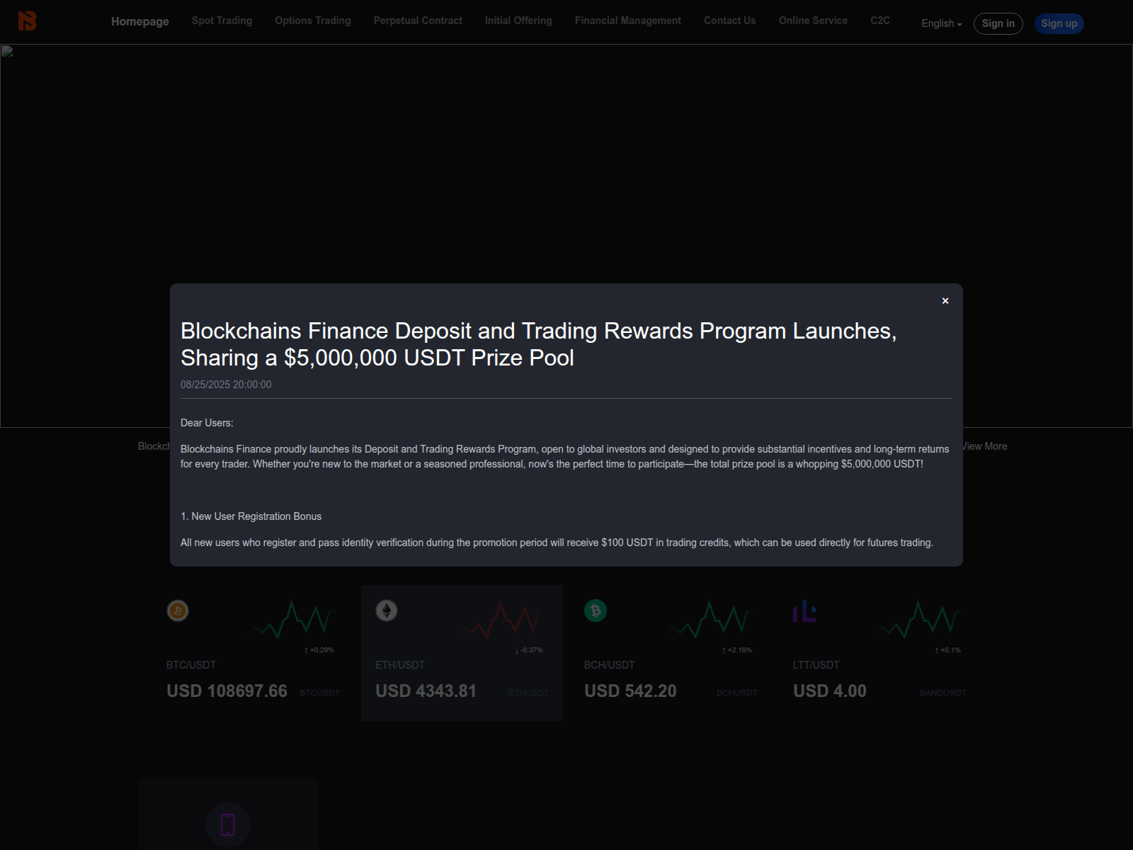 Screenshot of blockchainsfinance.com