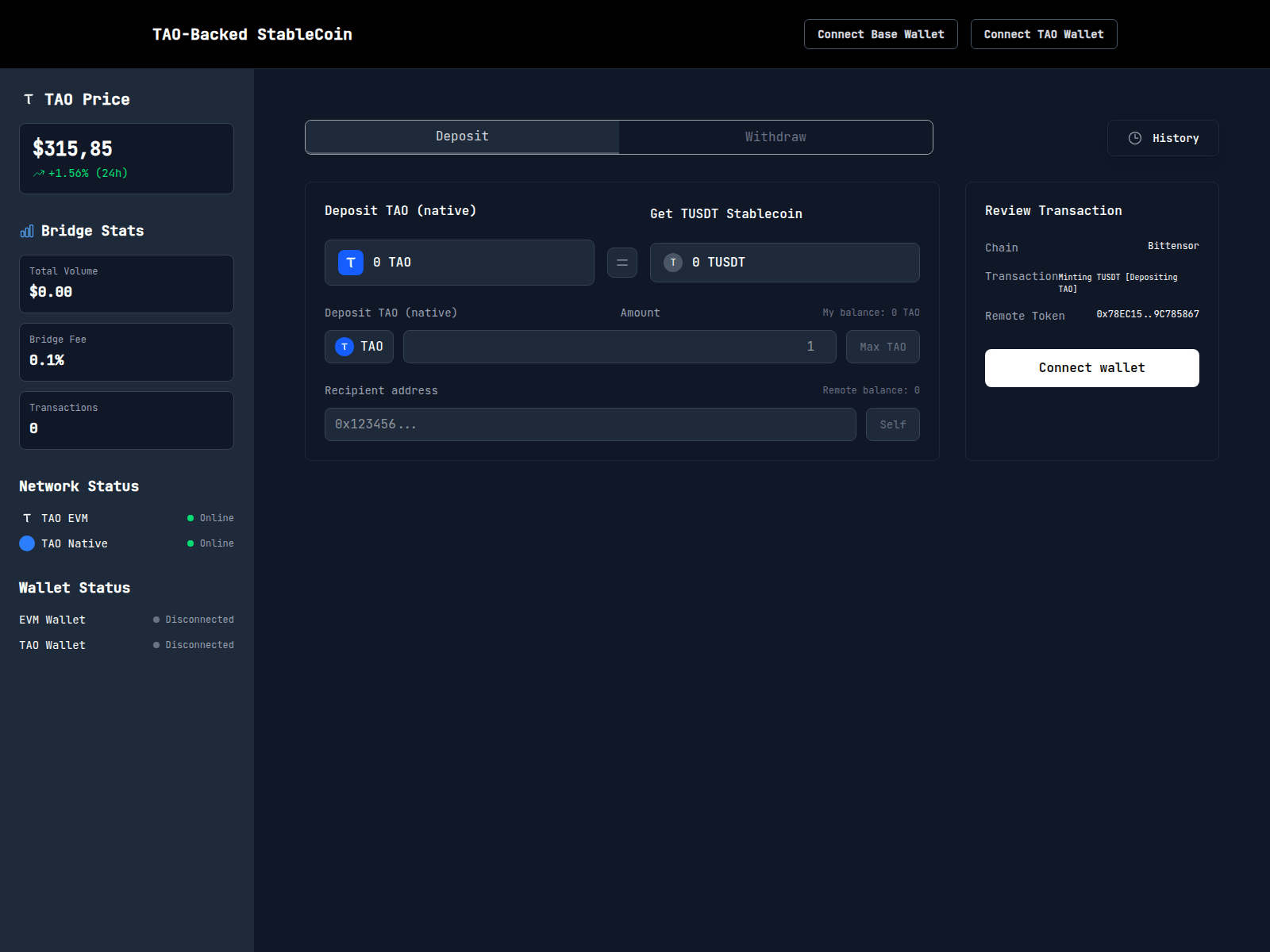 Screenshot of tensorusd.com