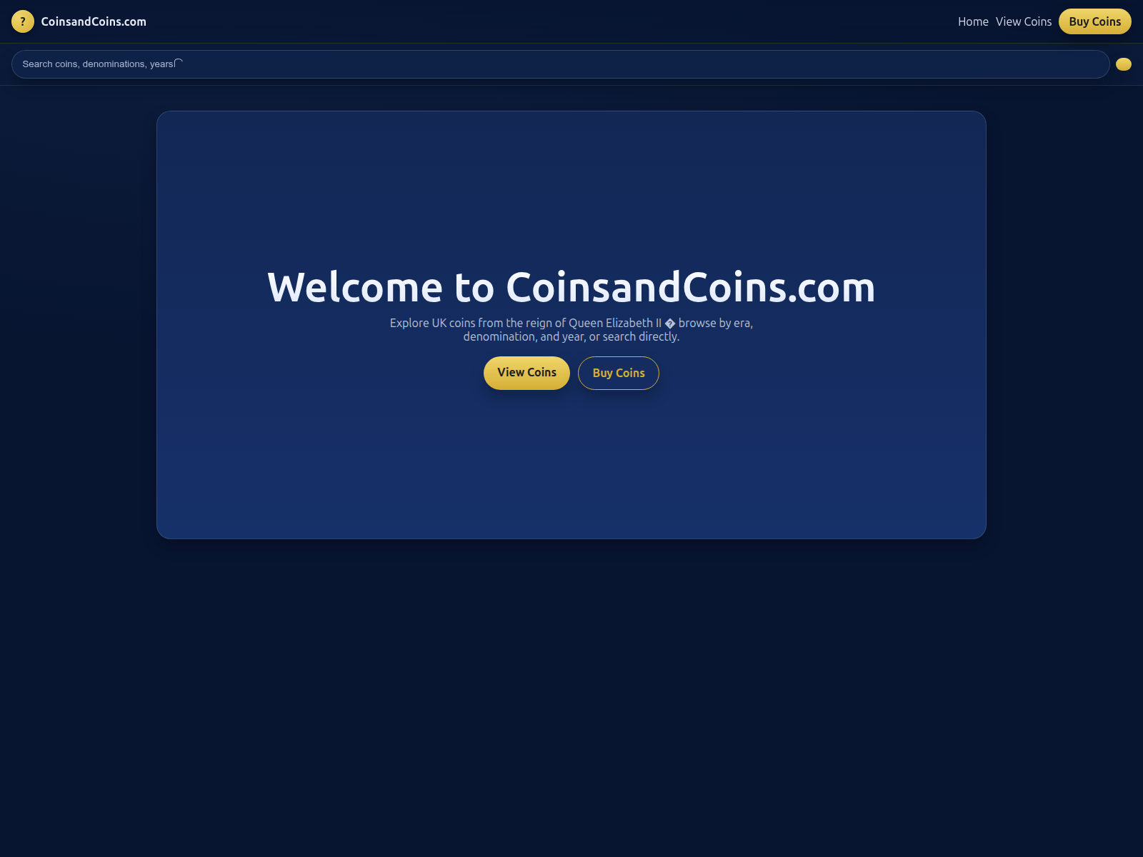 Screenshot of coinsandcoins.com