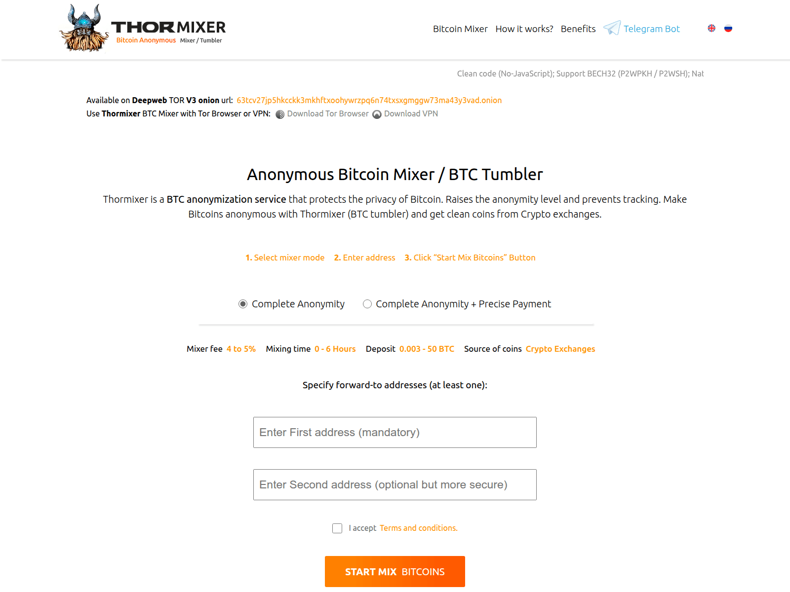 Screenshot of tormixer.io