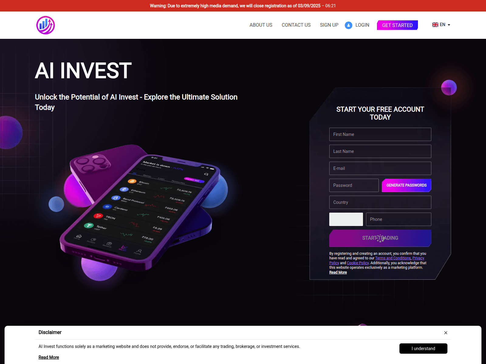 Screenshot of ai-invest-app-com.financecryptoworld.com