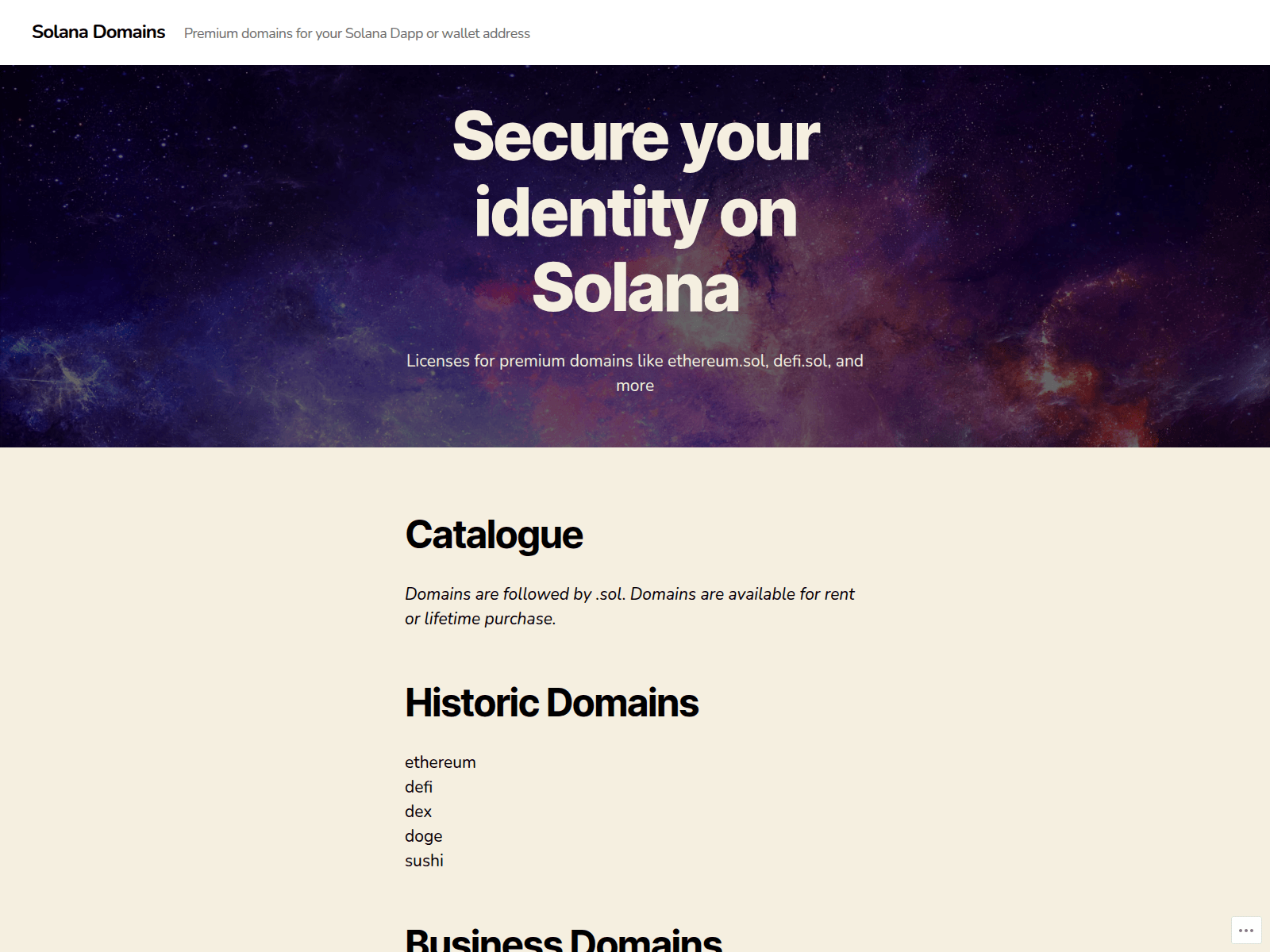 Screenshot of email.solanadomains.com