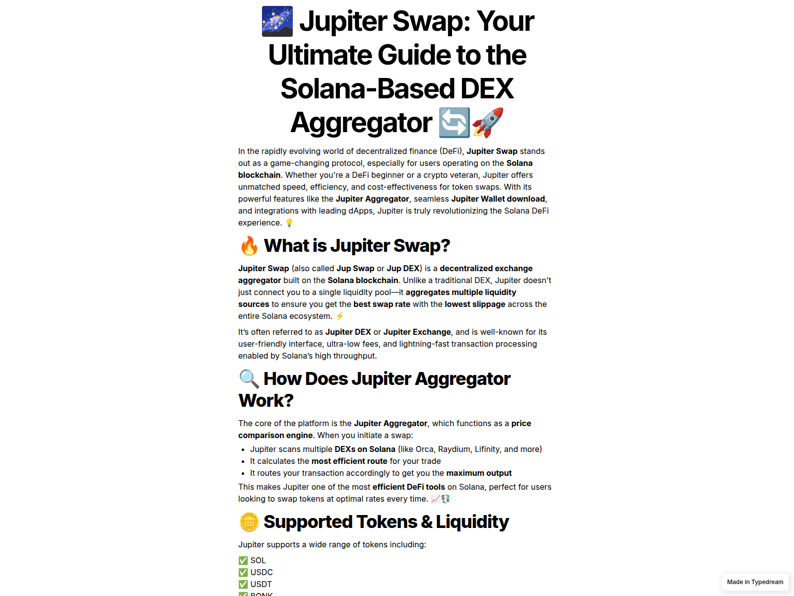 Screenshot of home-jupiter-swap.typedream.app