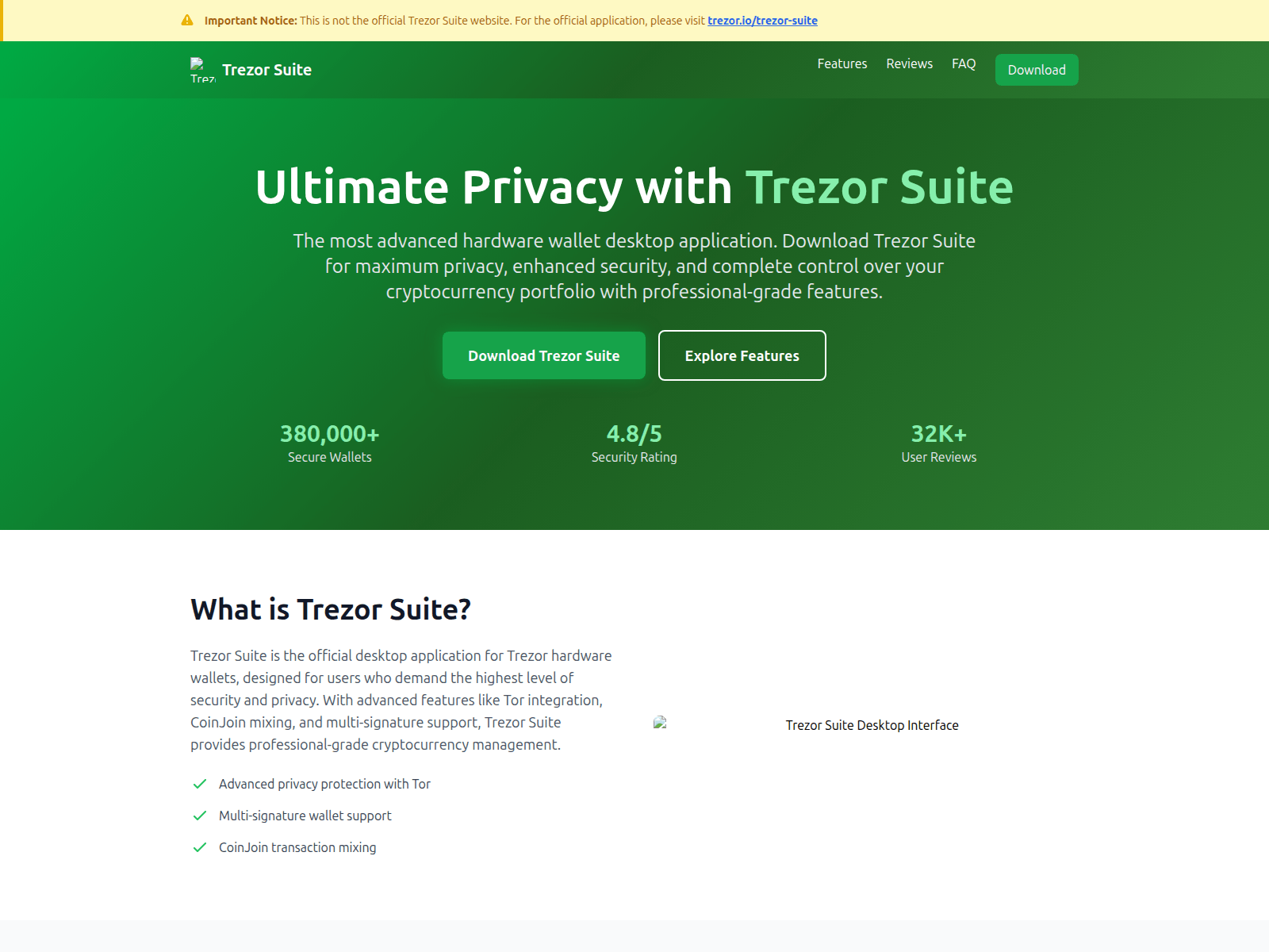 Screenshot of trezorsuite.it.com