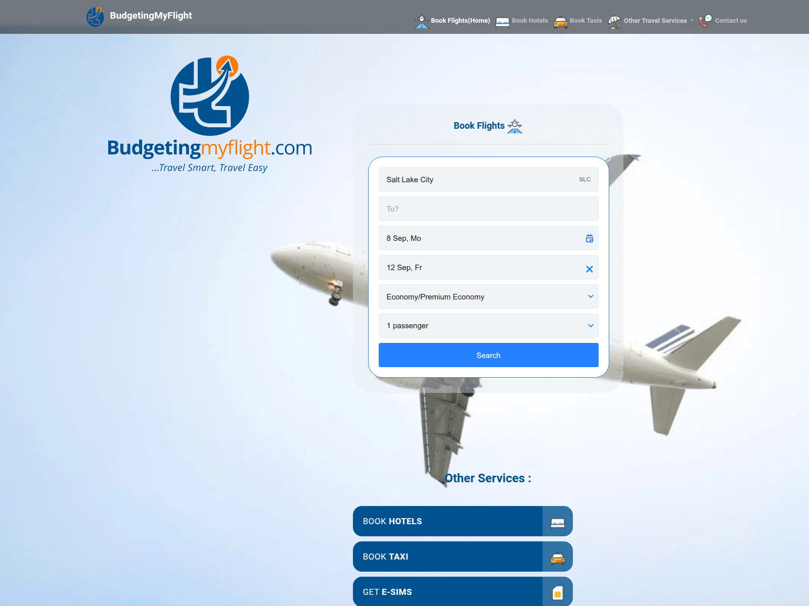 Screenshot of budgetingmyflight.com