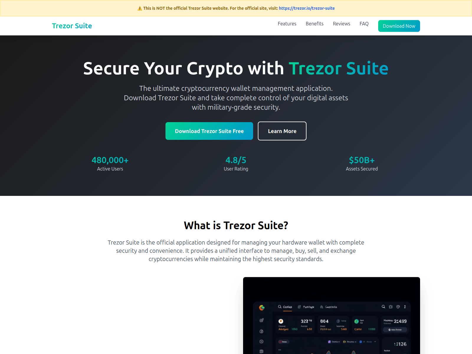 Screenshot of trezorsuite.co.com