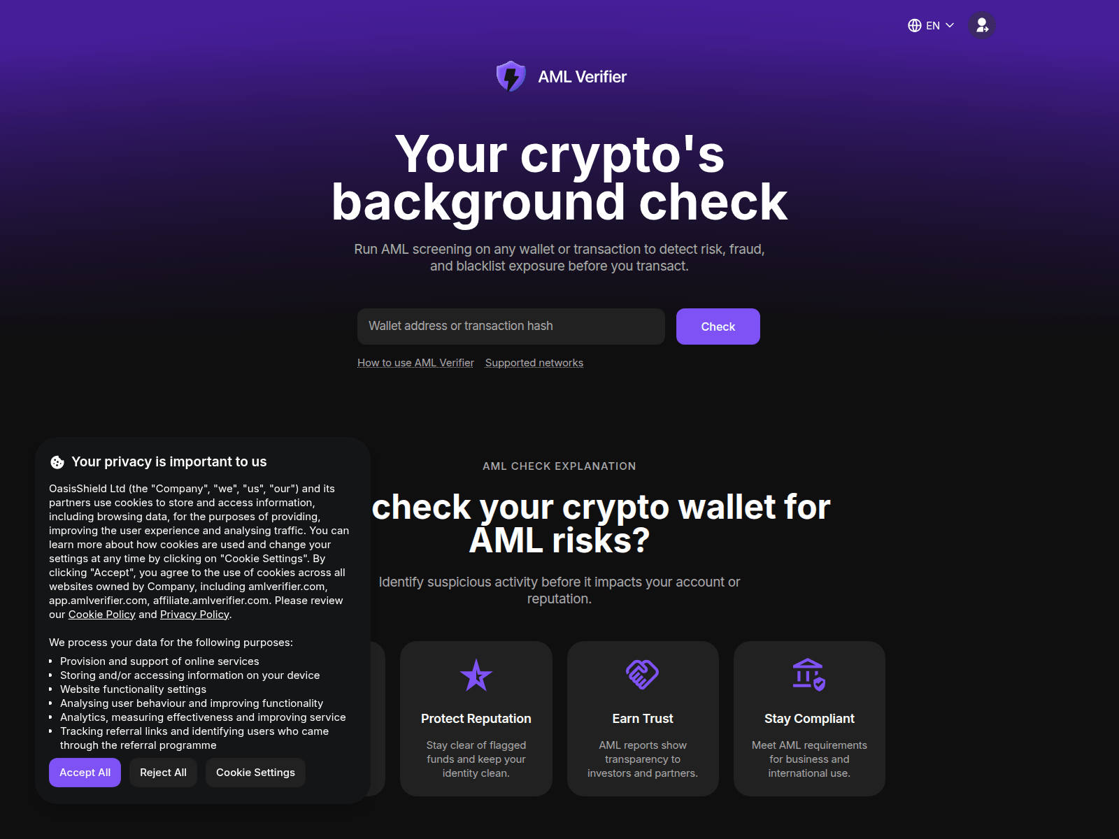 Screenshot of amlverifier.com