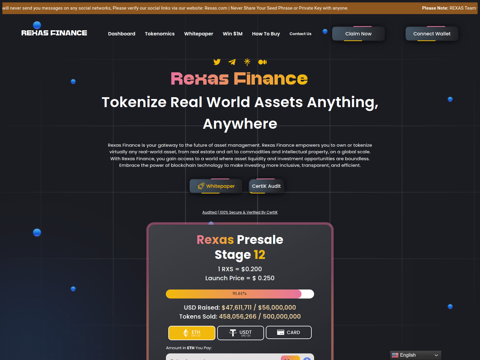 Screenshot of claim.rexas-myfinance.xyz