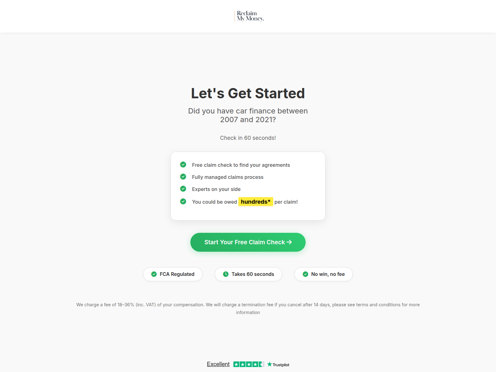 Screenshot of claim.reclaimmymoney.co.uk