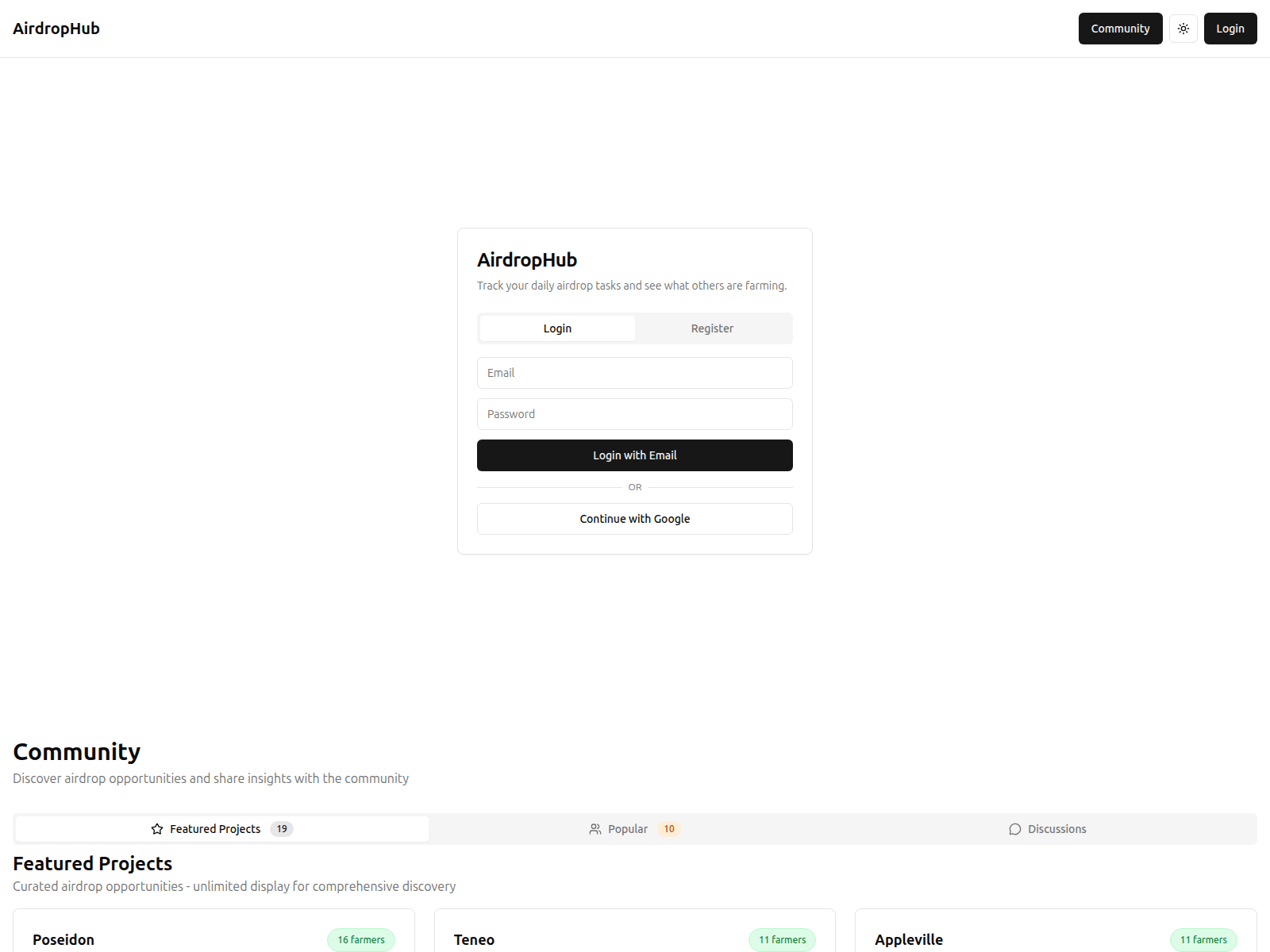 Screenshot of app.airdrop-hub.com