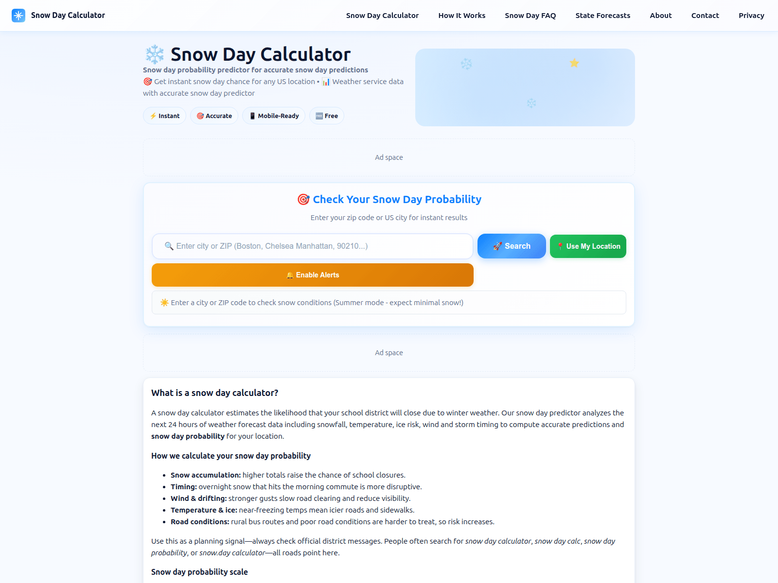 Screenshot of snowday-calculator.airdropxpert.com