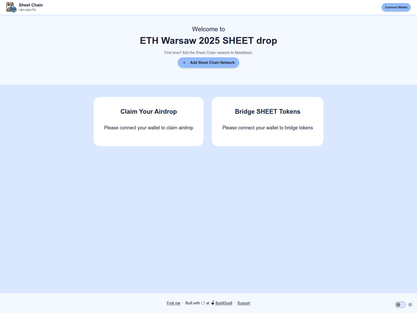 Screenshot of airdrop.sheetchain.com