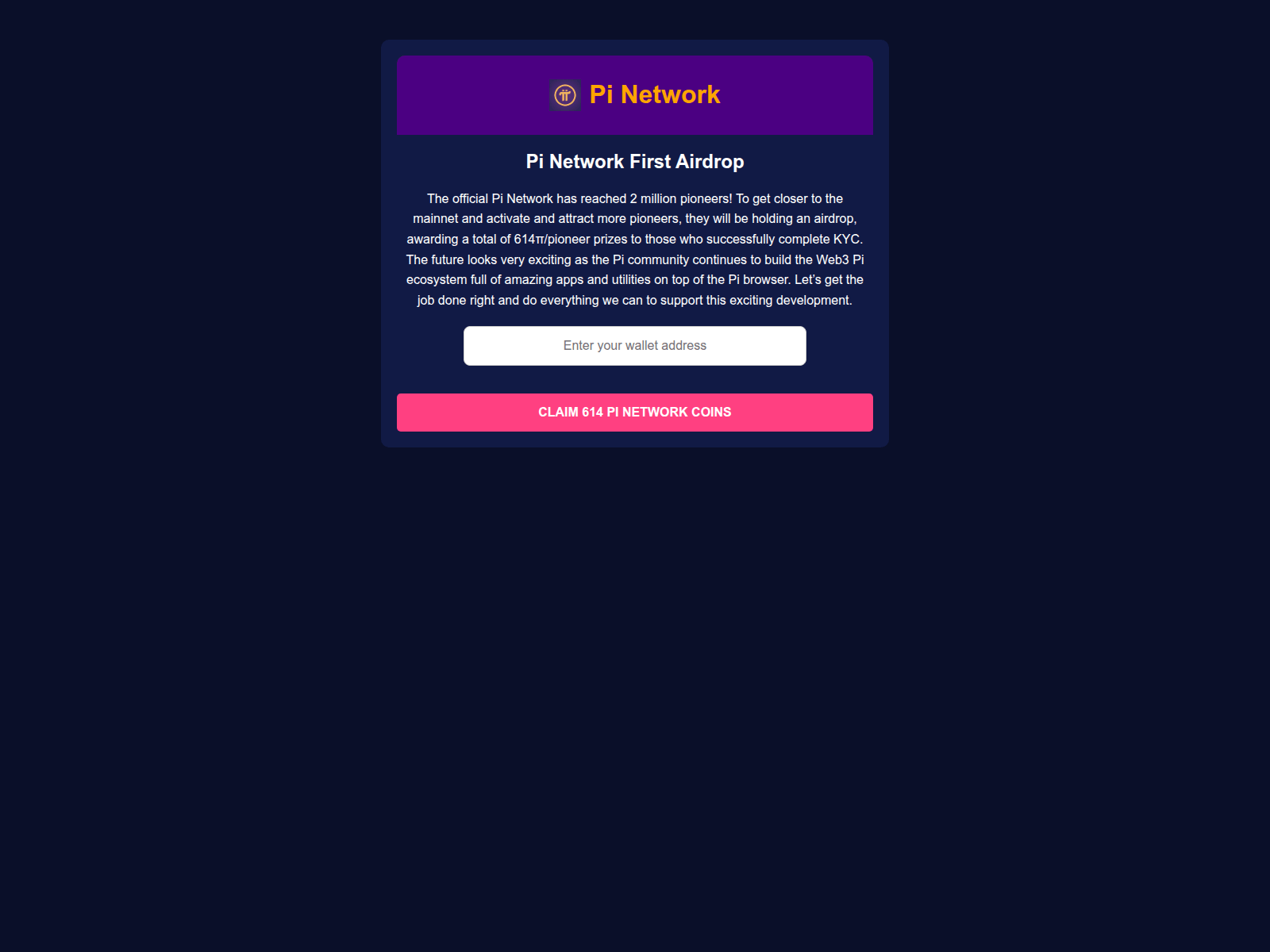 Screenshot of pi-614-airdrop.pages.dev
