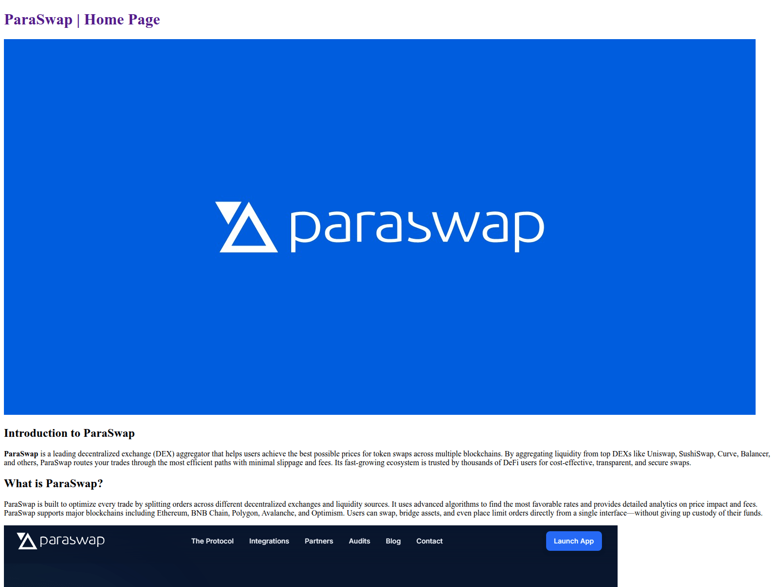 Screenshot of paraswap-app.pages.dev