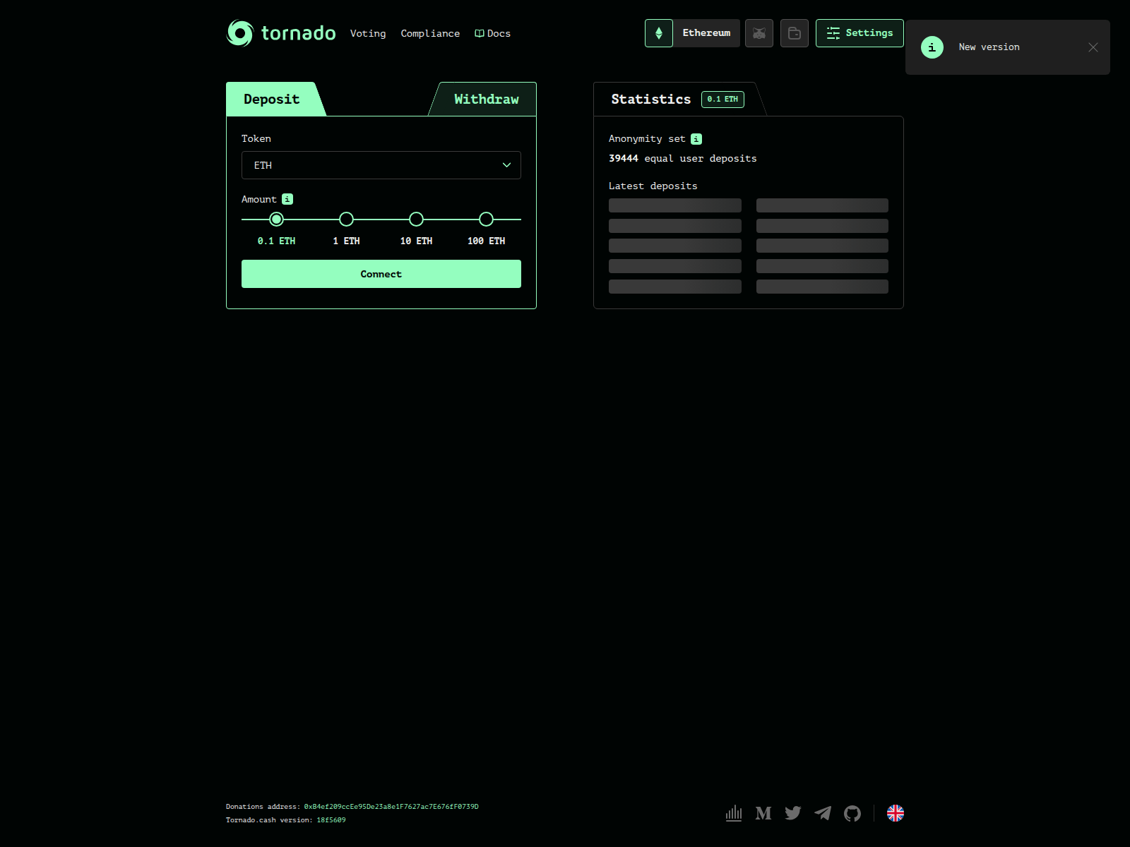 Screenshot of tornadocash-f0d.pages.dev
