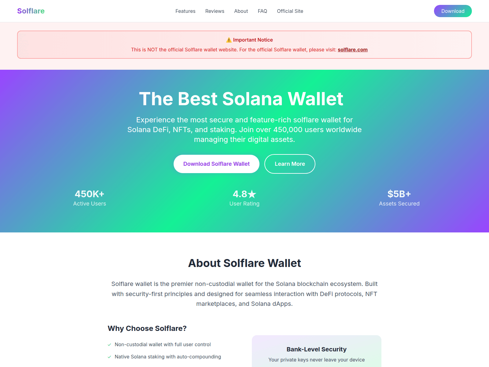 Screenshot of solflare.co.com
