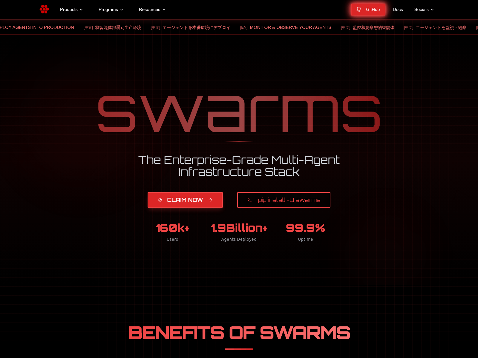 Screenshot of claim-swarms.xyz