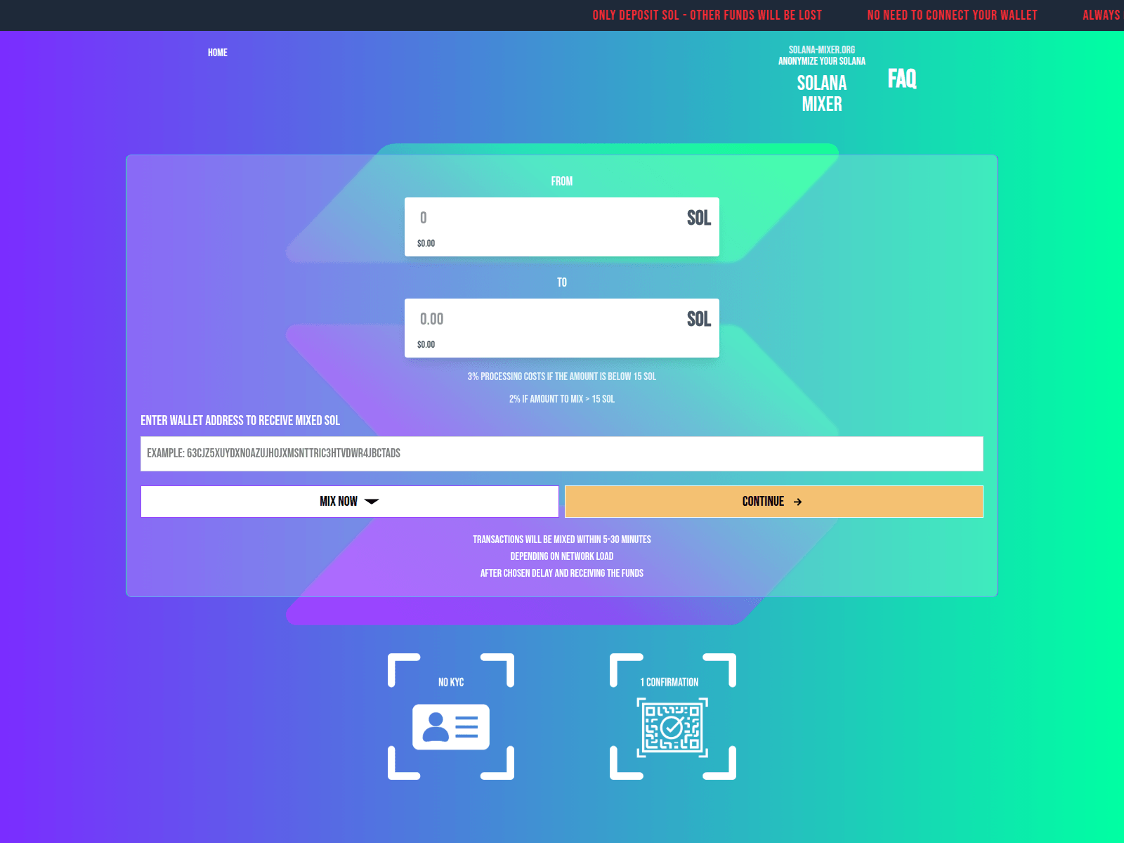 Screenshot of solana-mixer.org
