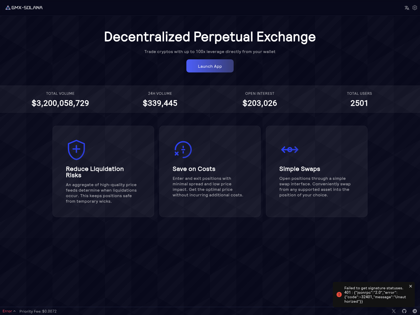 Screenshot of gmx-solana-interface-mainnet-3.pages.dev