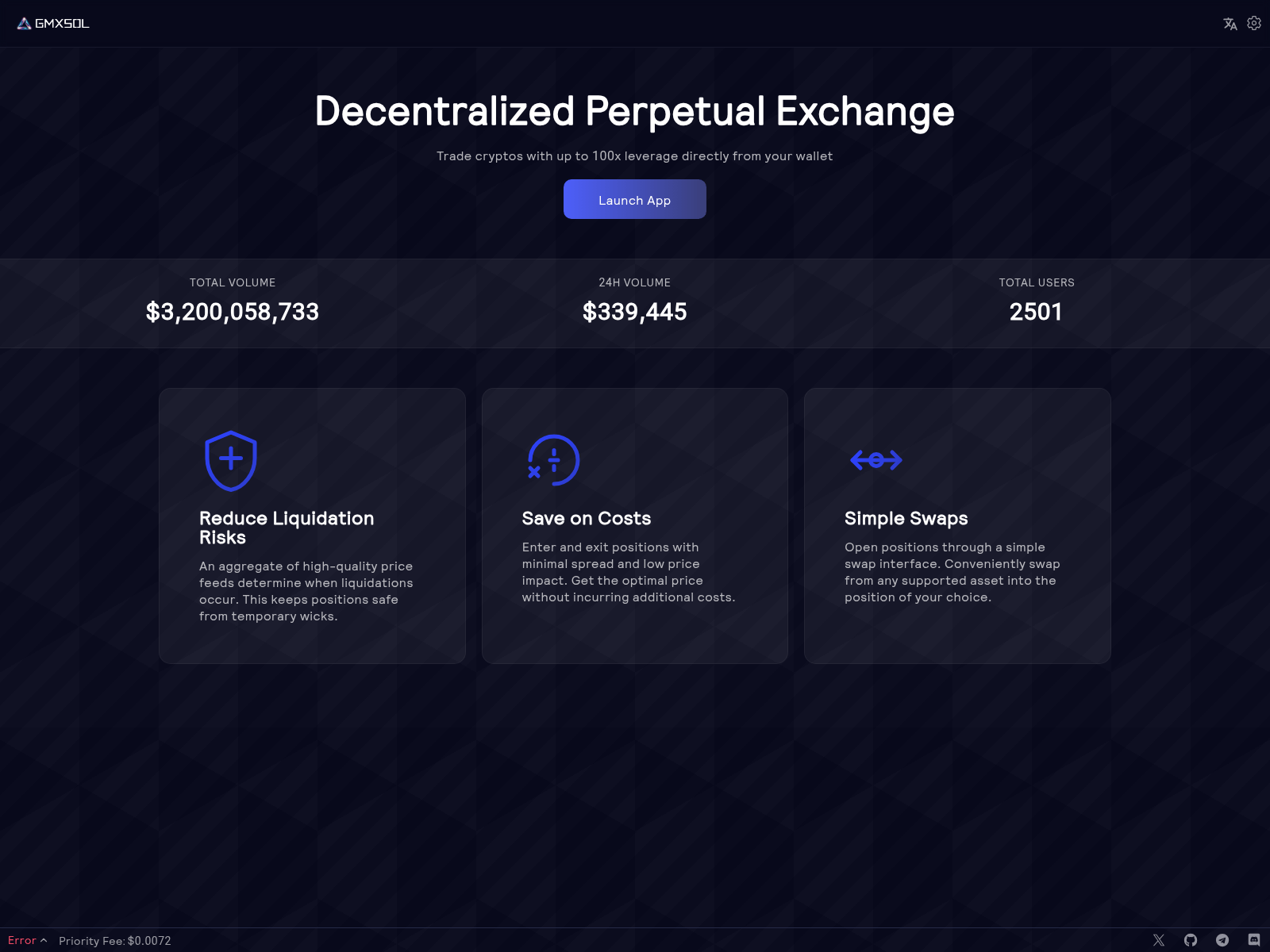 Screenshot of gmx-solana-interface-mainnet-2.pages.dev