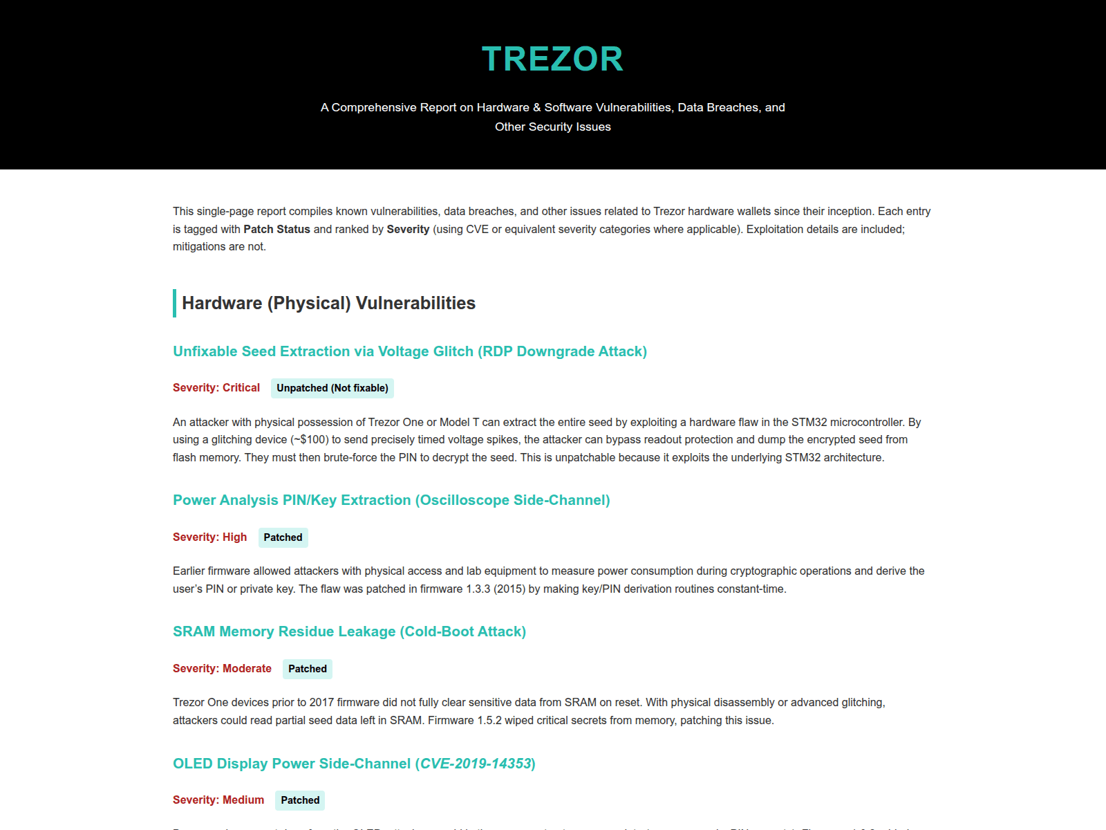 Screenshot of trezor.fail