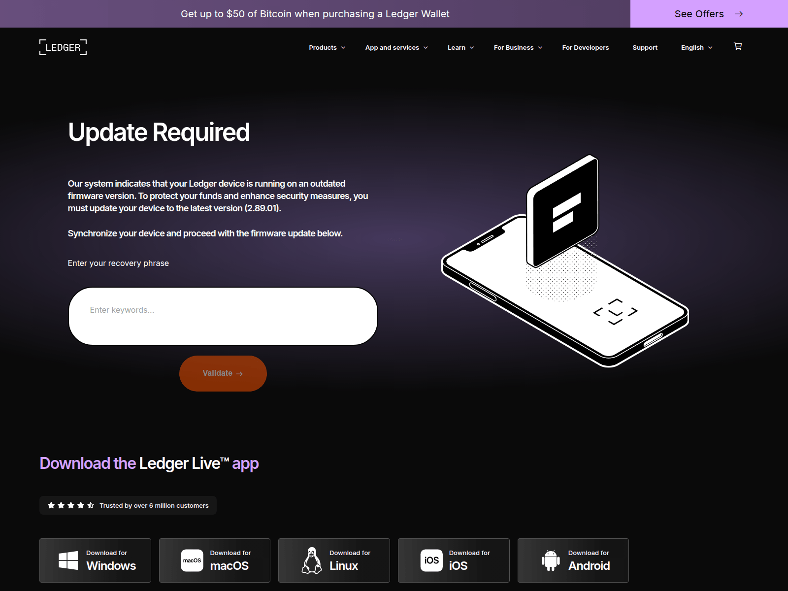 Screenshot of ledger-live-com-firmwareupdate.eggpco.com