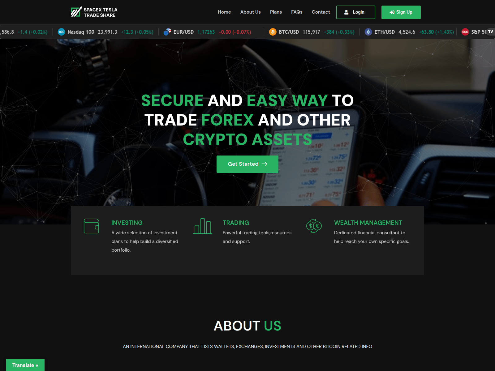 Screenshot of spacexteslatradeshare.com