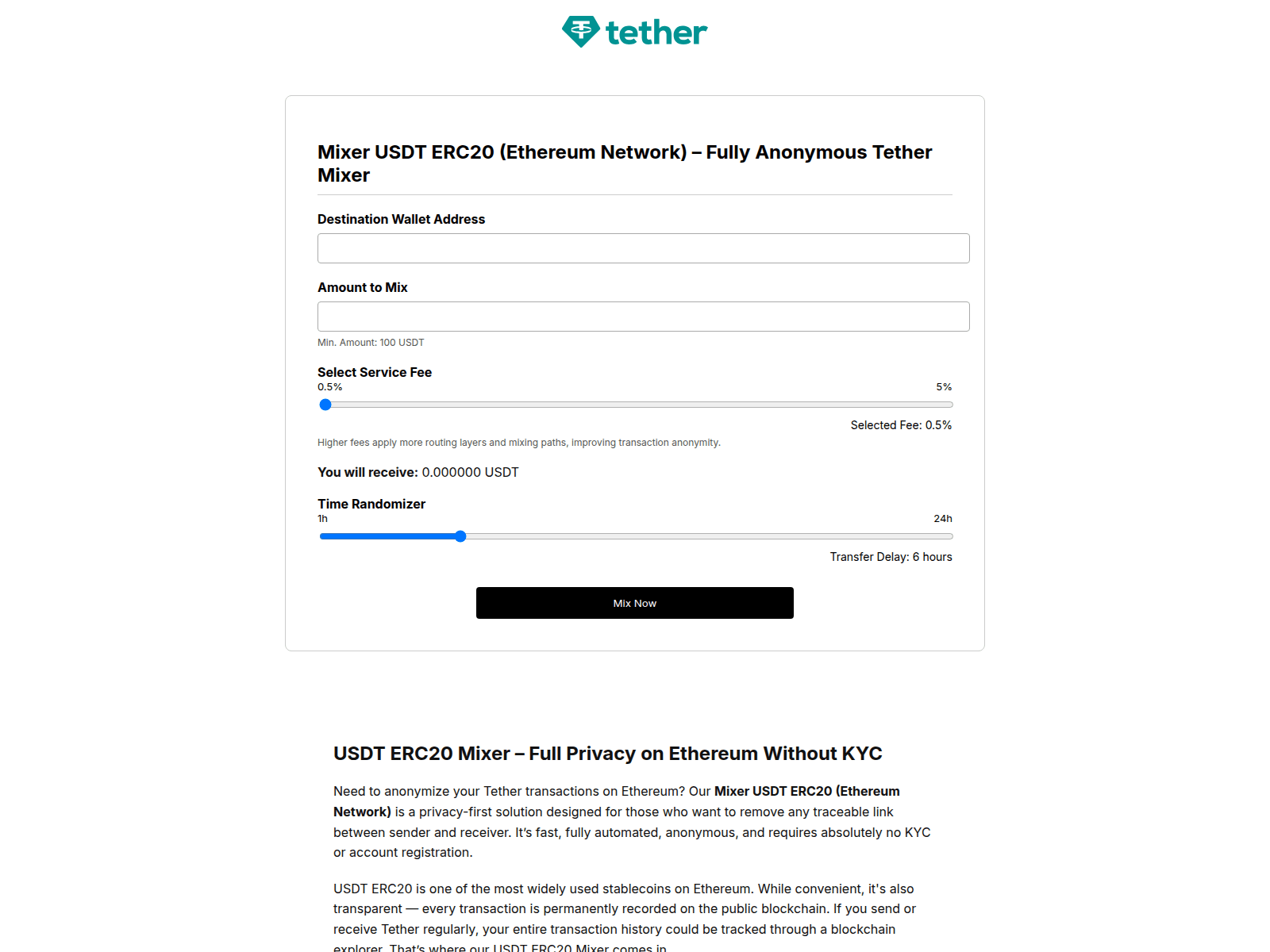 Screenshot of mixer-usdt-erc20.com