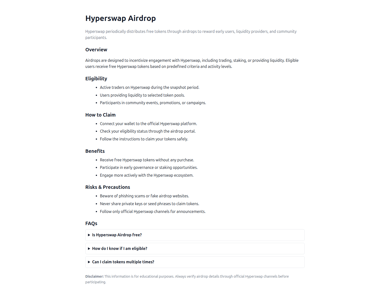 Screenshot of hyperswap-airdrop.pages.dev