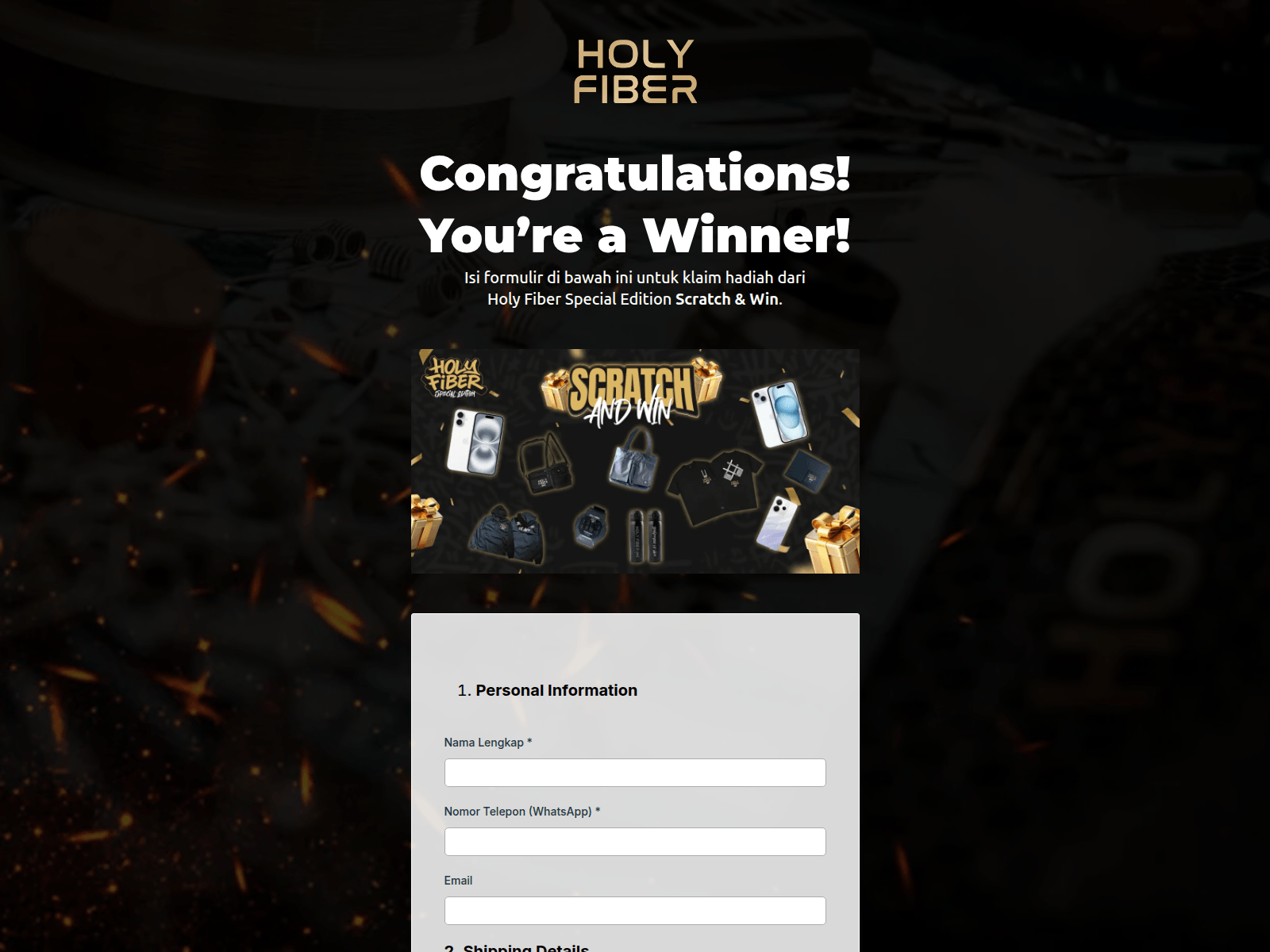 Screenshot of claimyourgift.holyfiberworldwide.com