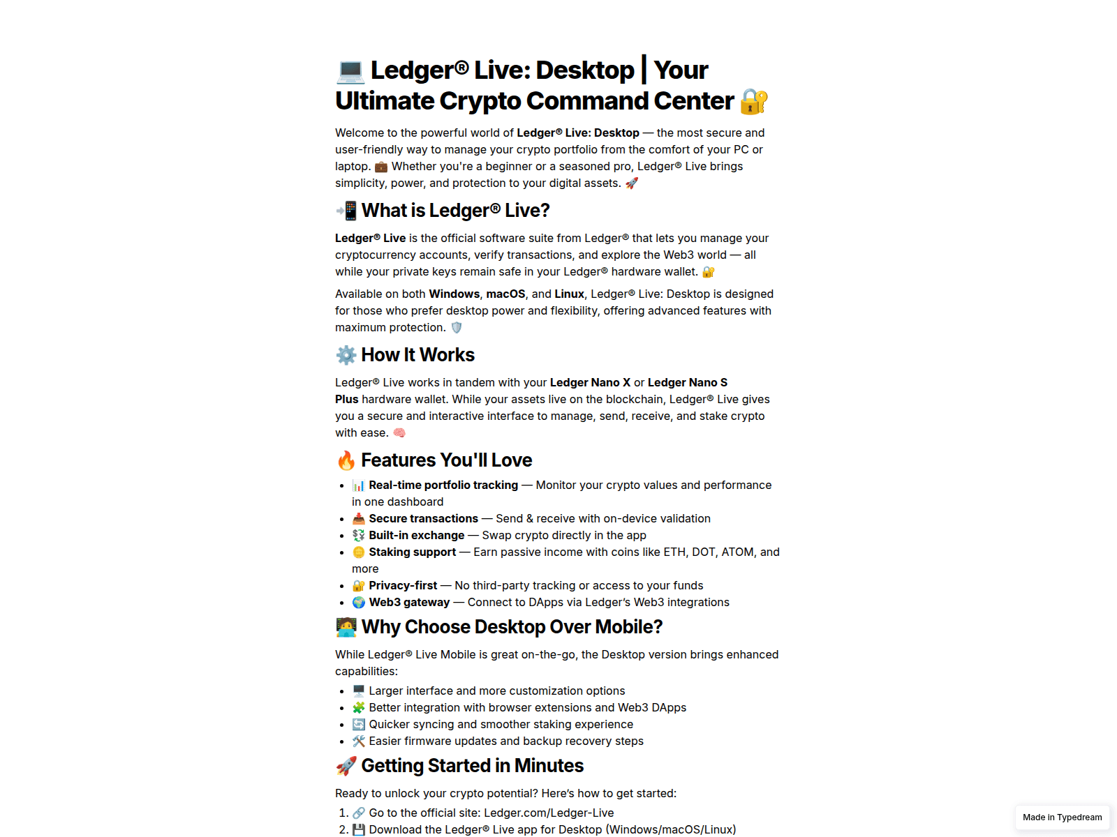 Screenshot of desktop--ledger-net-live.typedream.app