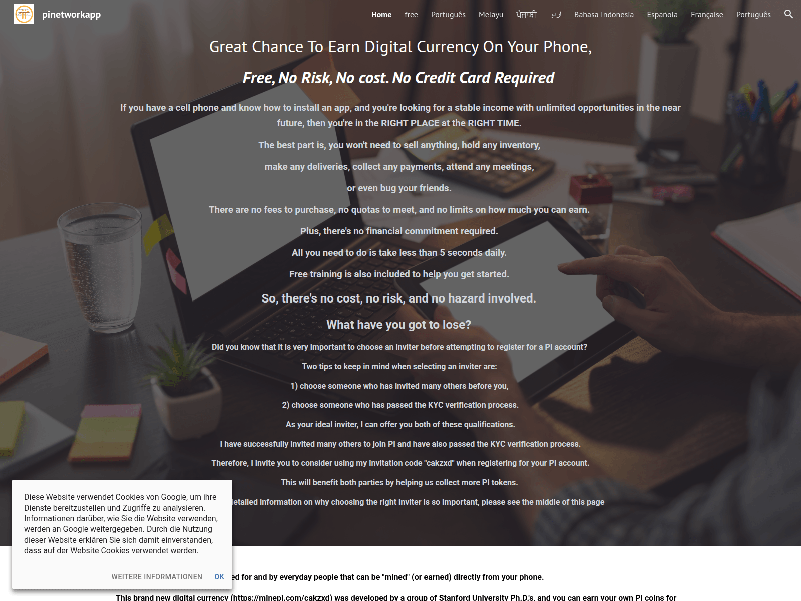 Screenshot of www.pinetworkapp.org
