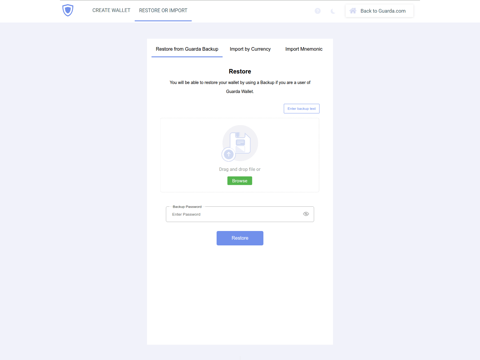 Screenshot of launcher.guarda.ltd