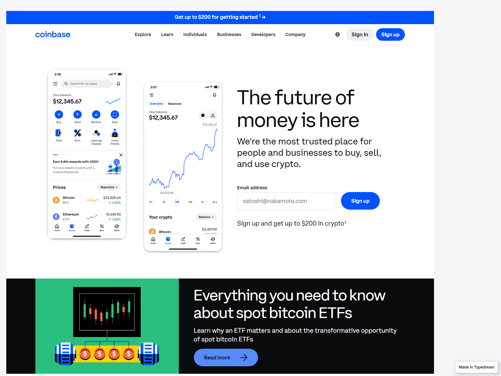 Screenshot of coinbase-browse-extension.typedream.app
