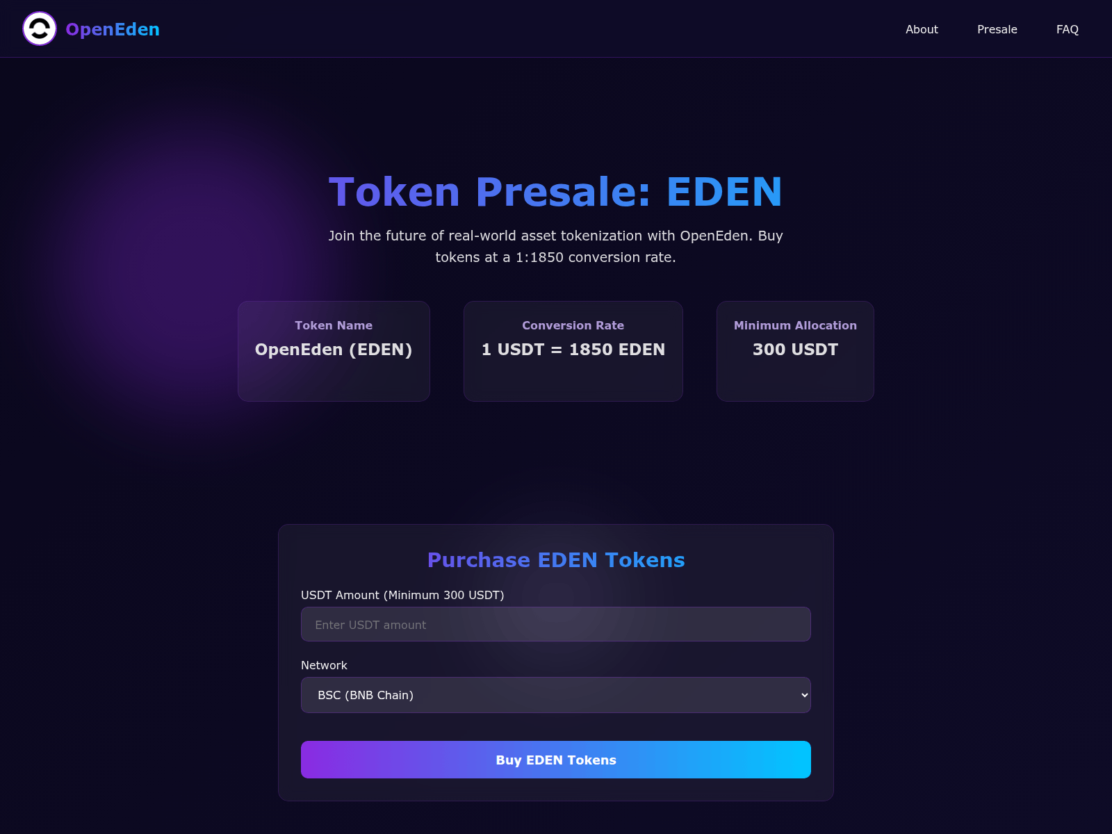 Screenshot of openeden.sale