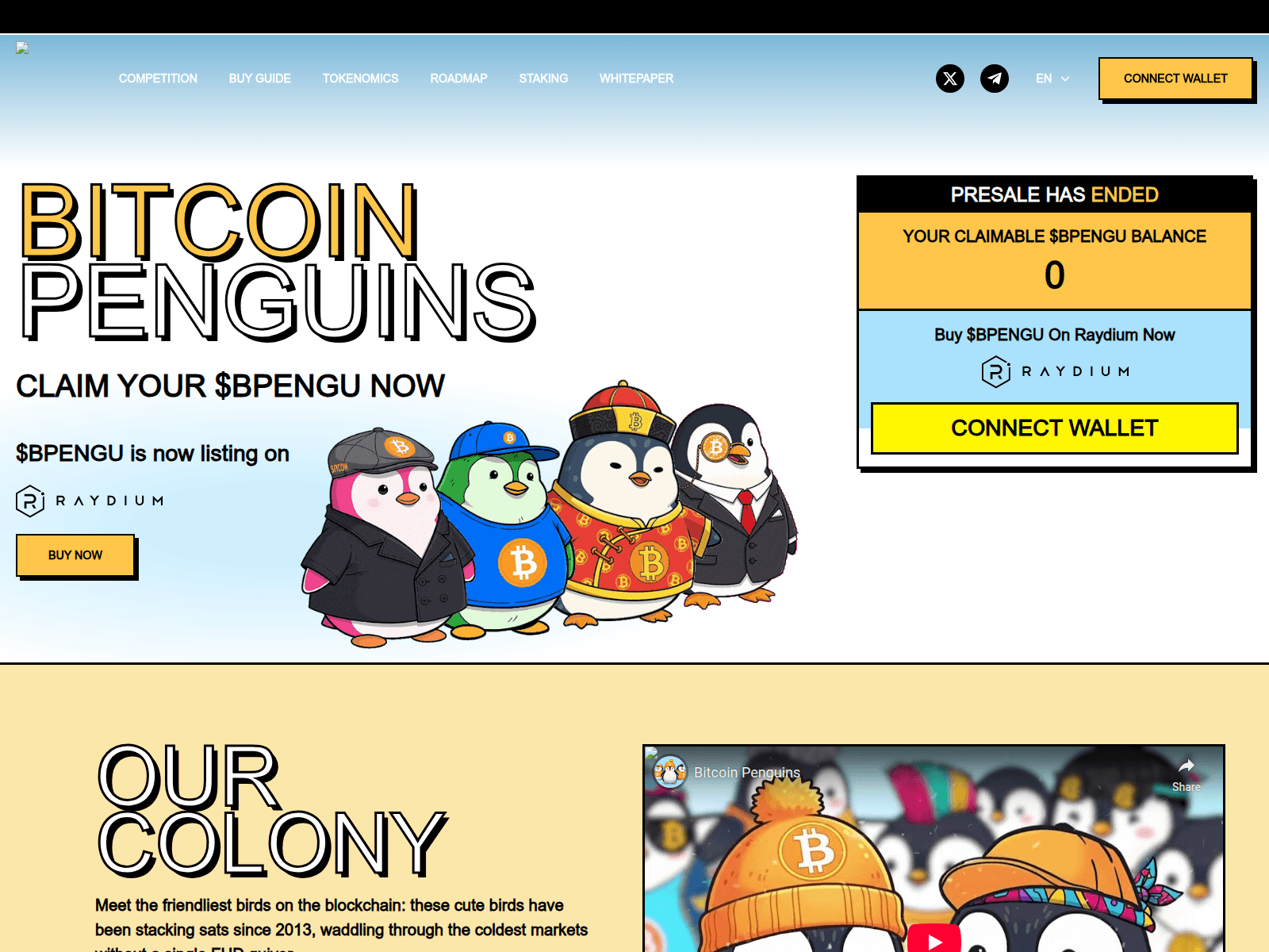 Screenshot of bitcoinpenguins.live