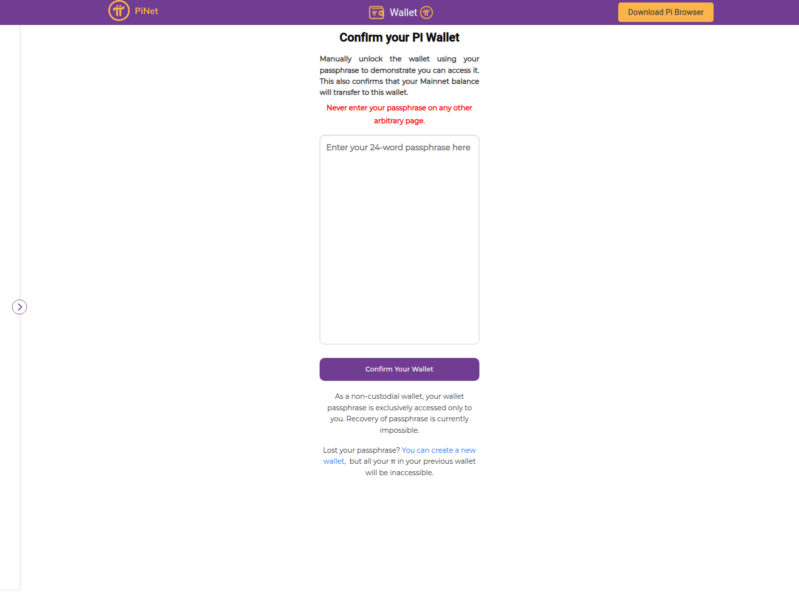 Screenshot of verification.walletpinet.com