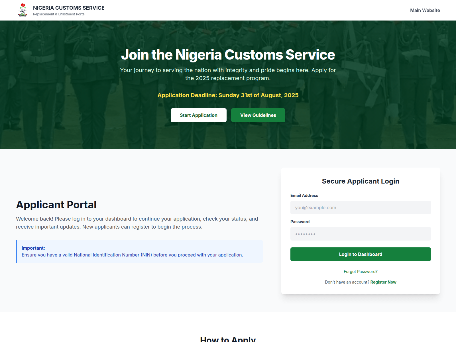 Screenshot of ncsrecruit.name.ng