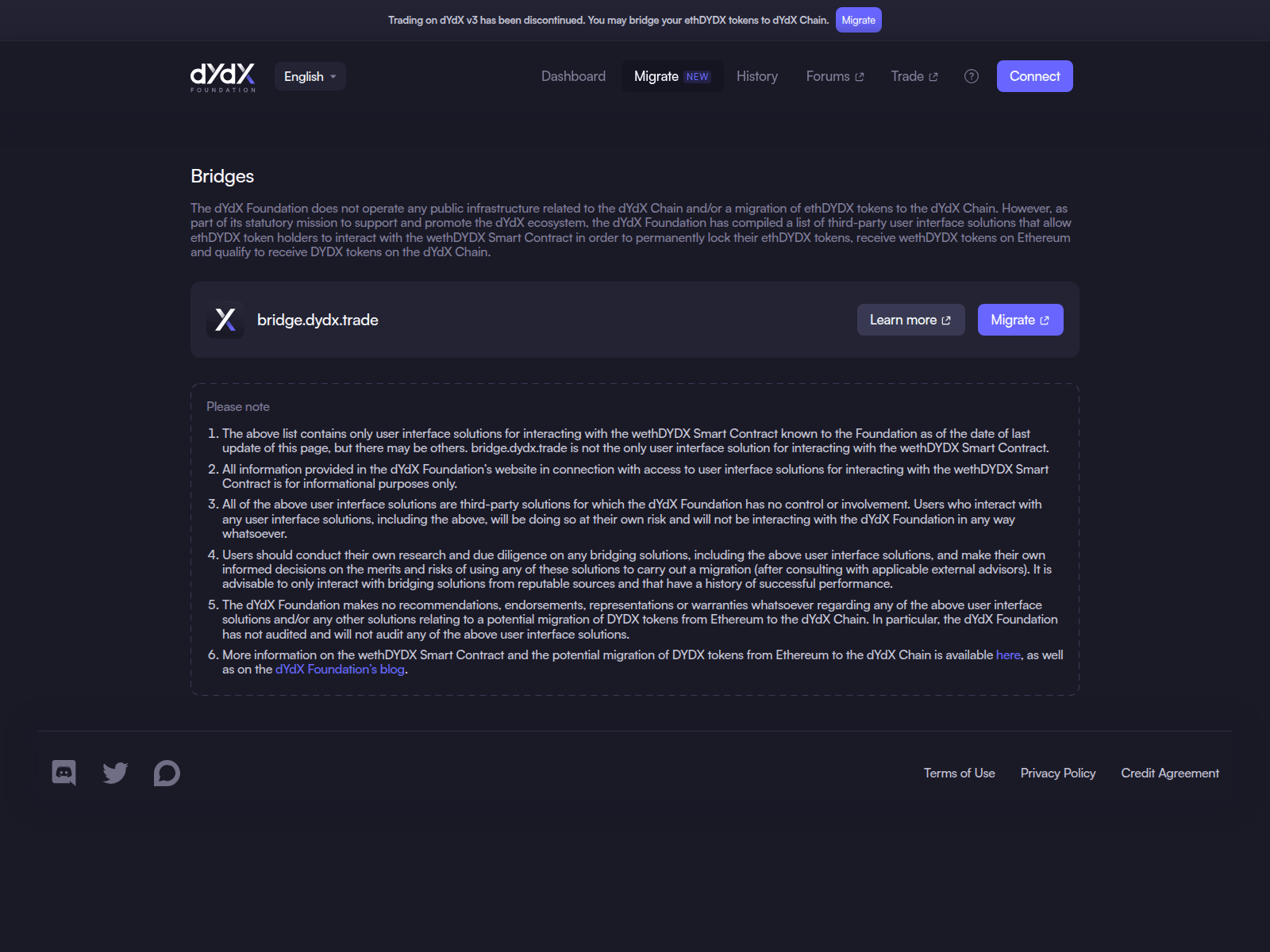 Screenshot of dydxmigration.com