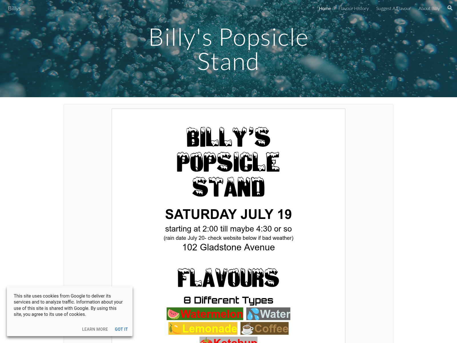 Screenshot of billyspopsicles.com