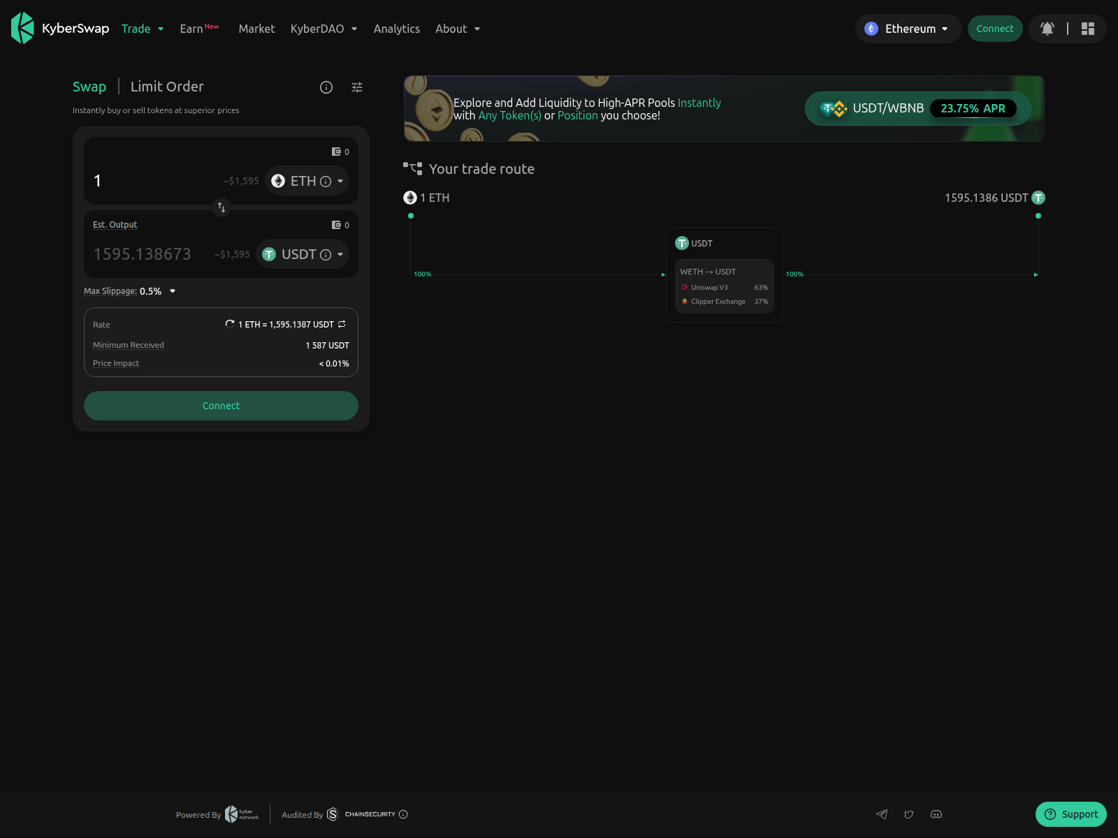 Screenshot of kyberswapckr.pages.dev