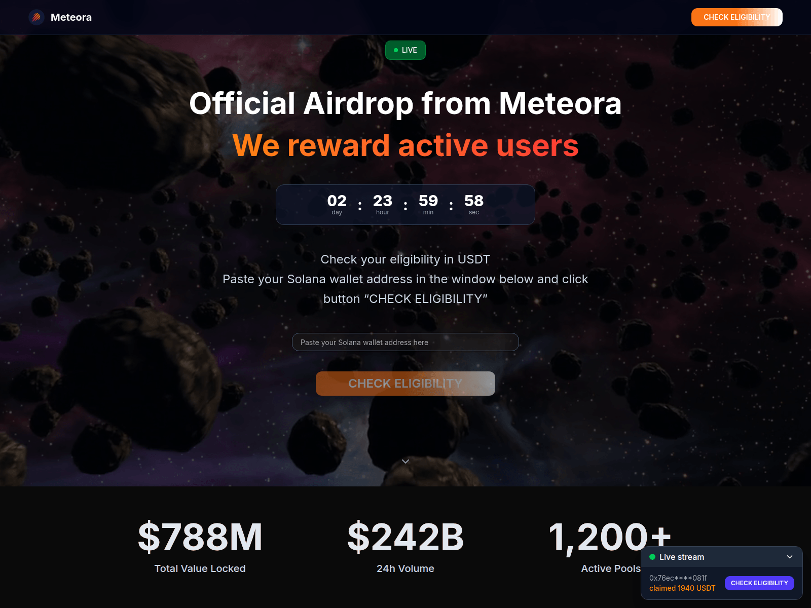 Screenshot of meteora-eligibility.com