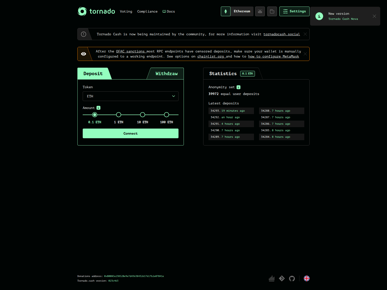 Screenshot of tor4nado.cash