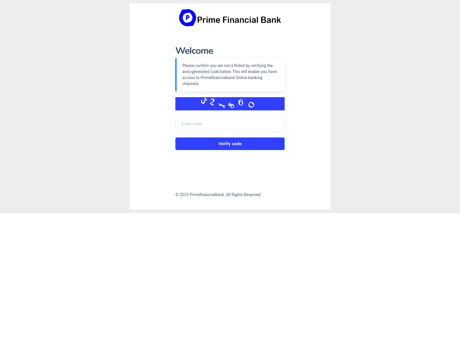 Screenshot of account.primefinancialbank.com
