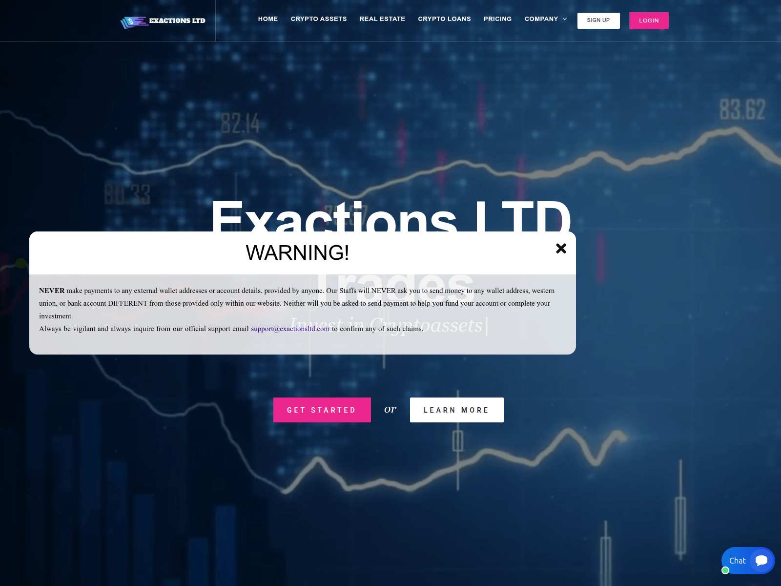 Screenshot of account.exactionsltd.com