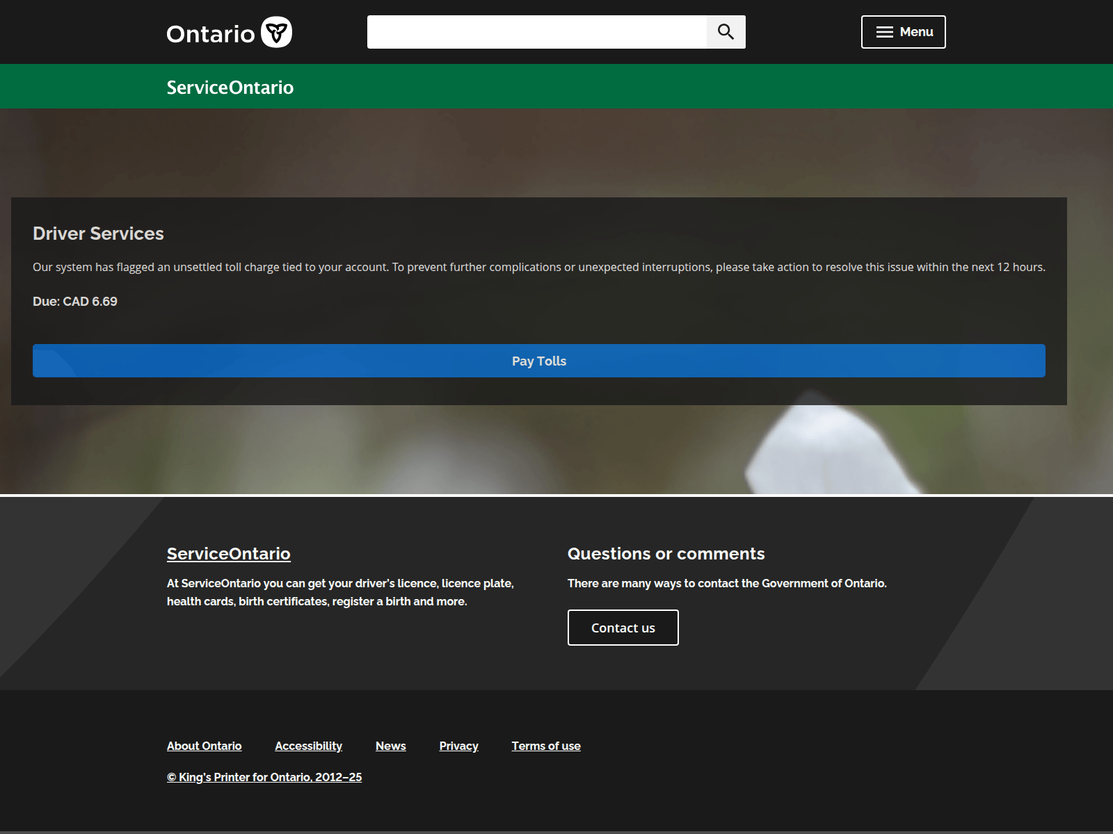 Screenshot von ontario.safedrivinggovaq.cc
